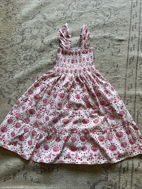 Hill House Girls' White Dress with Pink Shell Print